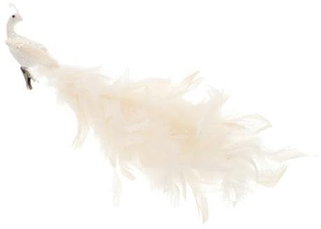 DIKACA Künstlicher Pfau Pfauen-Christbaumschmuck Künstlicher Lebensechter Pfau Künstliche Weihnachtsvögel-Ornamente Weihnachtsdekorationen Mit Statuen Feder Langen Der Vogel Weiß