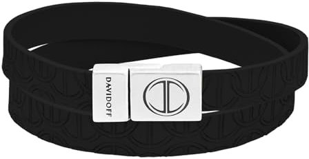 DAVIDOFF ICON Bracelet - Herren Doppelschlaufen Armband Schwarz – sportliches Italienisches Lederarmband - Magnetverschluss aus Messing Sterlingsilber in Antikoptik