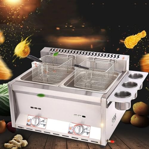 Generic Friteuse à puce à gaz 16 l en acier inoxydable de qualité alimentaire Allumage électronique par impulsion Antidérapant Économie d'énergie Nettoyage facile TE-5641
