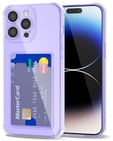 Svanove per iPhone 14 Pro Custodia con Slot, Trasparente con Porta Carte Fotocamera Case Protettiva, Sottile Protezione Silicone Portafoglio Cover Antiurto Slim Custodia, Viola Lavanda