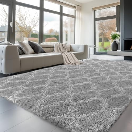 Sour Lemon Rugs Living Room 200x300cm, Grey Area Rugs for Bedroom, Washable Anti Slip Extra Large Shaggy Soft Rug Fluffy Modern Floor Carpets Mat Beside Carpet for Kids Living Room