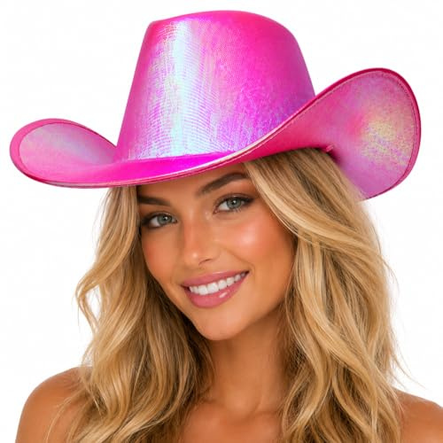 Wicked Costumes Hot Pink Iridescent Texan Cowboy Hat – Nashville Disco Cowgirl Party Accessory