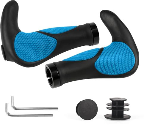 ROGTYO Fahrradgriffe, Fahrradlenker MTB Griffe Ergonomisch mit Zwei Seiten Lock-On Design Horn Lenkergriffe, 22 mm Fahrrad Griffe Rutschfestem für Trekkingrad E-Bike Cityrad Rennrad (Blau)