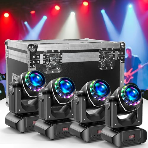 4PCS 100W Moving Head LED mit Flight case（4 in 1) 18 Prismen 10 Muster 8 Farben Bühnenlicht RGBW Partylicht für Disco Club Live Show Bar Scheinwerfer