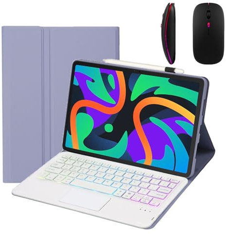 GUPENAA Custodia con Tastiera per Lenovo Tab P11 PRO Gen 2 / PRO 11.2 2022 (TB-132FU/ TB-138FC), 7 Colori Retroilluminati, Tastiera Bluetooth Wireless Rimovibile Magnetica con Mouse,Viola