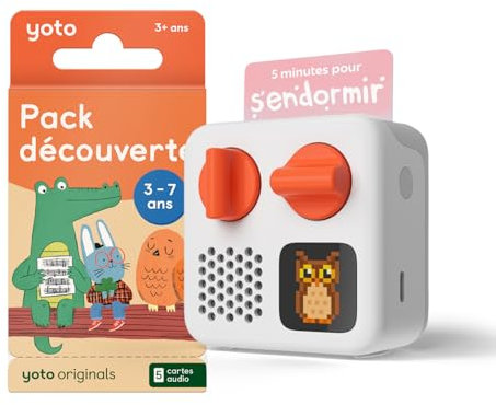 YOTO Mini Édition 2024 + Pack découverte 3 à 7 Ans, Boîte à Histoires, conteuse avec veilleuse, Horloge, 5 Livres Audio français pour Enfant, Contes musicaux, imagier à écouter