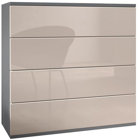 Vladon Kommode Pavos V3 hängend, Sideboard mit 4 Schubladen Anthrazit matt/Sandgrau Hochglanz (76 x 76 x 35 cm)