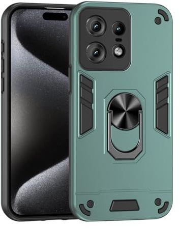 ILING Cover per Motorola Edge 50 Pro, Militare Custodia con Stand Supporto Magnetico Anello a 360° [Supporto Magnetico] Opaca Silicone PC + TPU Bumper Antiurto Case (Verde)
