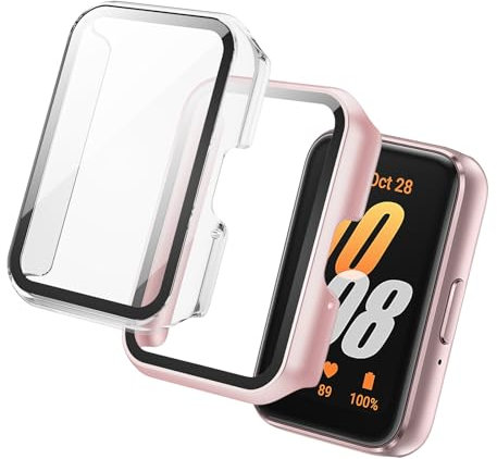 Tuocal 2 custodie compatibili con Samsung Galaxy Fit 3, con pellicola protettiva, 360°, ultra sottile, in policarbonato rigido, antigraffio, per Samsung Galaxy Fit 3, trasparente e oro rosa