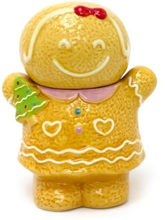 Carousel Home Small Gingerbread Girl Christmas Storage Pot | Ceramic Gingerbread Cookie Jar Biscuit Barrel | Christmas Food Storage Kitchen Jar With Lid - 18cm