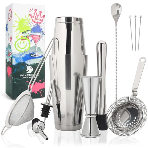 Homekeros 12 pezzi in Acciaio Inox Cocktail Shaker Set, 550ml & 850ml Boston Shaker Set con Accessori Bar, Cocktail Set Professionale per Barman, Cocktail Gift Box