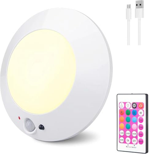 BIGMONAT Motion Sensor Rechargeable Light, Wireless LED Shower Ceiling Light with Remote, 10 Color Changing Night Light for Shower Closet Bedroom Corridor Bathroom,220LM （White,1 Pack）