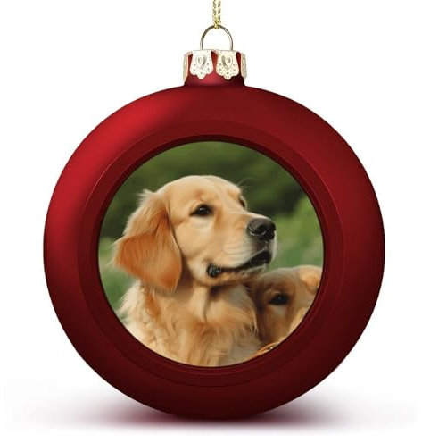 Golden Retriever Weihnachtsschmuck mit Hund, rote Acryl-Kugel, Ornamente, Dekoration, Kugeln für Weihnachtsbaum, Hochzeit, Party, hängende Weihnachtsdekoration, Heimdekoration, 1 Stück