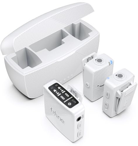 FIFINE Wireless Lavalier Microphone System, Lapel Dual Microphones Clip-on for Video Recording, Vlog, Interview, Podcast Mic Kit Compatible for iPhone, Camera, Smartphone, 30H Battery Life-M9 White