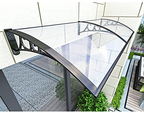 WWERTYY Türmarkise, gebogenes Vordach für Vordertür, Regenschutz für Außenfenster, Dachvordach, Markisenvordach, UV-Schutz vor Schnee, transparente Polycarbonatplatte/Schwarze Halterungen