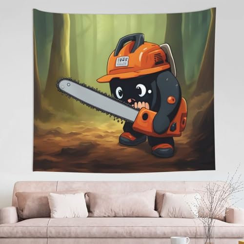 Trukd Cute Crying Chainsaw Tapestry Wall Hanging For Bedroom - Aesthetic Tapestry With Hangers,Any Room Or Outdoor 60x51in