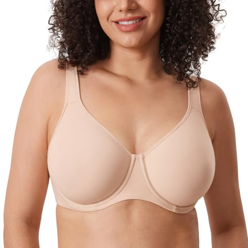 DELIMIRA Women's Inbarely Plus Full Coverage Bra Plus Size Underwire Unlined Seamless Bras Beige 38C