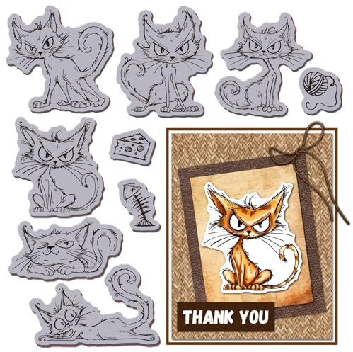 GLOBLELAND Wütender Katze Niedlicher Stempel 8.7X7 Lustige Skizze Katze EVA Klebestempel Fischgrätengarn Gummistempel Set Für Die Kartengestaltung Fotoalbum Dekor Dekoration DIY Scrapbooking