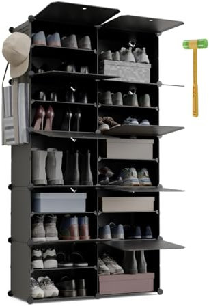 Newlux - Zapatero 10 Compartimentos Cube C10 40 Pares (83x32x155cm). Organizador Zapatos 30x40x30cm Cada Cubo. Zapatero Entrada Recibidor Modular 50kg Capacidad. Estantería Plástico Modular Negra