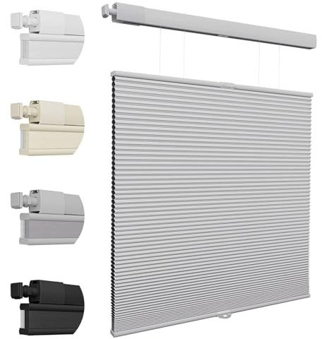 Keego No Drill Blinds Blackout Top Down Bottom Up Pleated Blinds Thermal Cordless Cellular Shades for Windows (Gray, 172cm W x 120cm H)