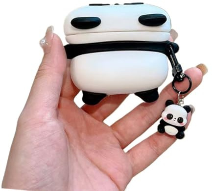 PIQIUZC Custodia per AirPods 4, simpatica custodia per AirPods 4, motivo cartone animato, divertente animale, panda sdraiato, in morbido silicone, accessorio con ciondolo (panda)
