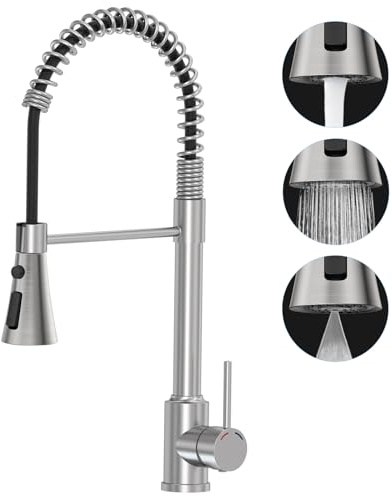 Kitchen Sink Mixer Taps, SREWOHS PRO Pull Down Spray Head Bar Taps Faucet Monobloc Single Lever Bar Tap 1 Hole with High Arc 360° Swivel 3 Modes Spray Head