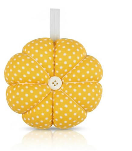 Hopzab Wearable Wrist Pin Cushion–1Pc Pumpkin-Shaped Sewing Needle Holder with Wristband for DIY Crafts, Quilting, Needlework and Sewing Accessories(Yellow)