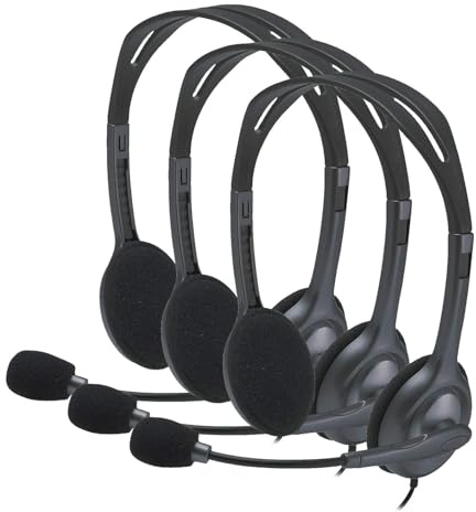 Logitech H111 Wired Headset, Stereo Headphones with Noise-Cancelling Microphone, 3.5 mm Audio Jack, PC/Mac/Laptop/Smartphone/Tablet - Black (Pack of 3)
