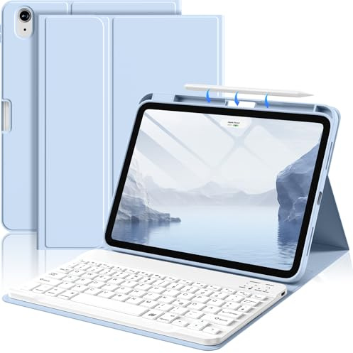 BFGTSJF Tastatur Hülle für iPad Air 11/10,9 QWERTZ Layout, Blau | für iPad Air 11 Zoll M4/M3/M2 2026/2025/2024, iPad Air 5./4. Generation 2022/2020 10,9 Zoll, Magnetisch Abnehmbarer Tastatur