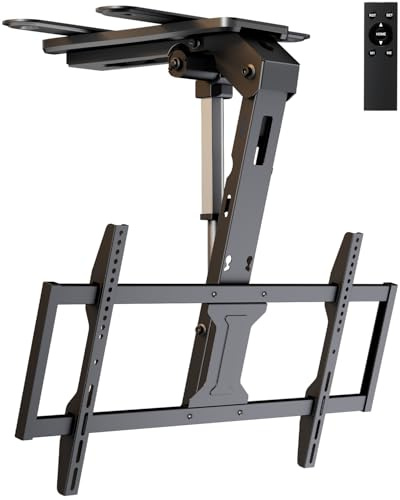Soporte TV Techo Motorizado 37–86 – Elevador TV Eléctrico Abatible, Mando a Distancia, Carga Máx 45 kg, VESA hasta 800x400 mm, Negro