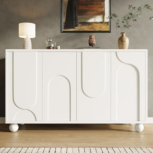 Easexcy Schrank (120×35×71cm), Esszimmer- und Wohnzimmer-Aufbewahrungsschrank, Anti-Dumping, modernes, Schlichtes Kunst-Sideboard mit Verstellbarer Platte