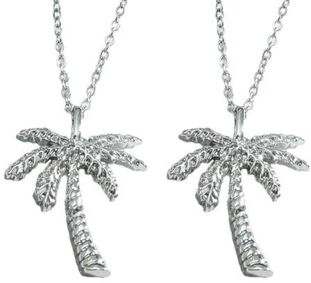 2-Pack Palm Tree Pendant Necklaces - Tropical Hawaiian Beach Jewelry for Men & Women