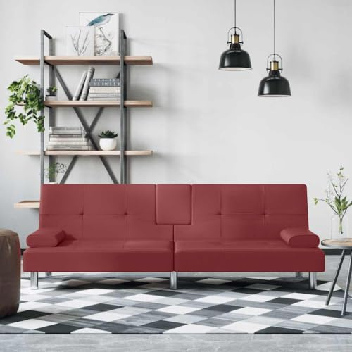 Solivagant Divano Letto con Portabicchieri in Similpelle Rosso Vino,Rosso,27.8,kg