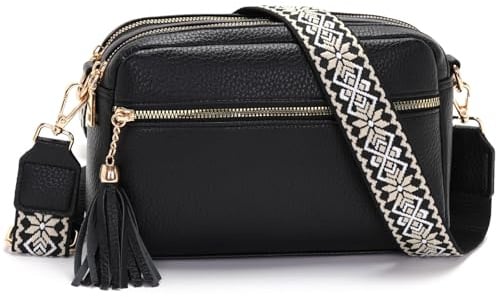 LANXINGLUO Handytasche umhängetasche damen,handtasche damen mittelgroß mit 4 Fächern,mit Verstellbar Abnehmbar Breiter Gurt,crossbody bag schwarze