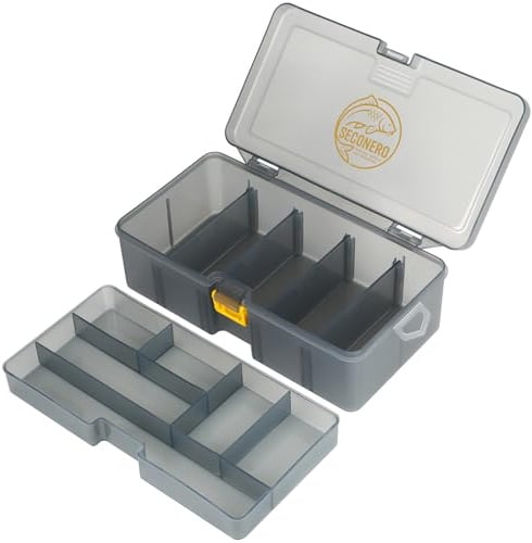 Seconero Fishing Tackle Box Organizer Tray with Adjustable Dividers | Double Layer Multifunctional Fishing Accessories Fake Bait Swivel Hook Box, Lure Tackle Box for Fishing Gear 21.5 X 6.7cm