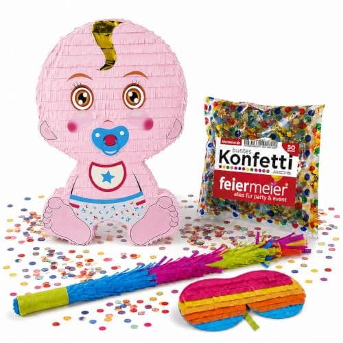 Pinata-Set | 4-tlg. mit Augenmaske, Schlagstock und Konfetti (Baby | 42x28x7,5cm)