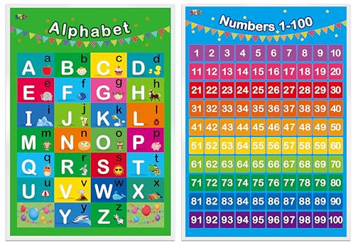 SpriteGru Alphabet, Zahlen 1-100,2 Laminierte Pädagogische Plakate Für Kleinkinder