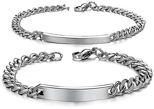 JewelryWe Valentinstag Schmuck EIN Paar Partnerarmband Edelstahl Hochglanz Poliert Silber Link Panzerarmband Panzerkette Armband Pärchen Armreifen für Herren Damen