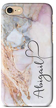 iCaseDesigner Personalised Marble Glitter Flowing Name with Heart Phone Case for Apple iPhone X/XS - 13. Pink and Blue Colourful Marble Vertical Name