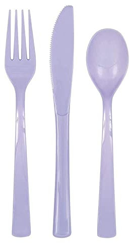 Unique Party - Juego de Cubiertos de Plástico para 6 Personas - Color Lavanda - 18 Piezas (39486)