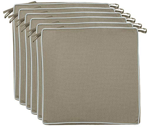 Brandsseller 6er Set Sitzkissen 40x40x4 cm – Wasser- & schmutzabweisende Stuhlkissen mit Bindebändern & Paspel – Für Innen & Außen – Garten, Terrasse, Küche – Beige