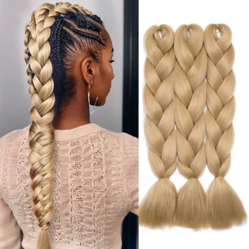 Silk-co Braids Extensions 60cm Kunsthaar zum Einflechten, 3 Stücke Braids Haare, Crochet Hair Für Jumbo Braids Box Braid Twist Zopf Haarverlängerung Blond