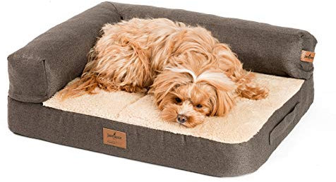 JAMAXX Premium 2-in-1 Hunde-Sofa - Orthopädisch Memory Visco, Abnehmbare Polster, Oeko-TEX Abnehmbarer Bezug Waschbar, Weiches Fleece oder Lammfell/Sherpa, PDB3014 (S) 65x50 braun+Sand Fleece