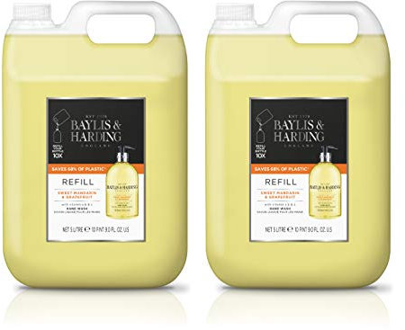 Baylis & Harding Sweet Mandarin & Grapefruit Hand Wash 5 Litre Refill (Pack of 2, total 10 litres) - Vegan Friendly