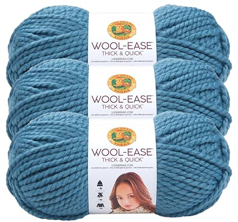 Lion Brand Yarn, Wool-Ease Thick & Quick Yarn, Air Force, Blue, 3 Pack