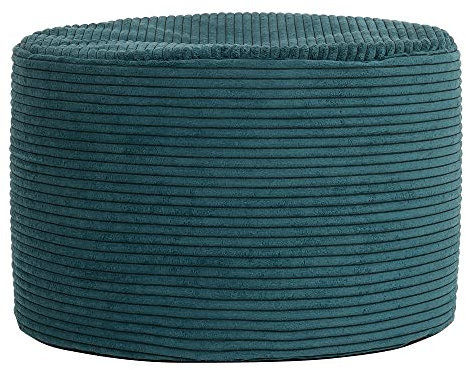 Icon Milano Hocker, Blaugrün, Flauschiger Cord Stoff, Sitzsack Cord, Sitzpuff Hocker mit Füllung, Fußhocker für das Wohnzimmer, Deko Wohnzimmer