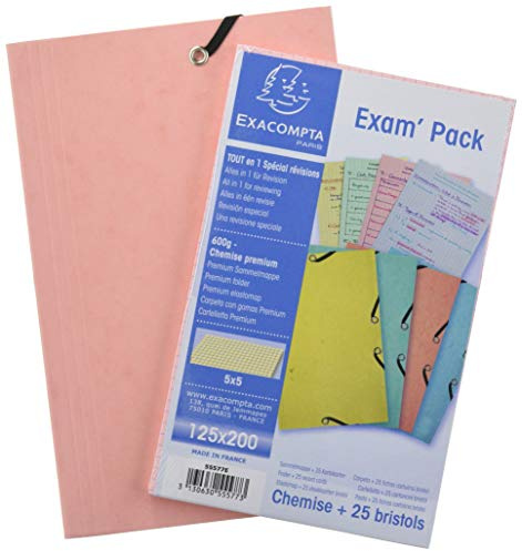 Exacompta 55577E Einschlagmappe Pastell mit 25 Karteikarten kariert 125x200cm. Aus extra starkem Colorspan-Karton 3 Innenklappen und 2 Gummizügen 1 Stück Zufallsfarbe Mappe für Büro und Schule