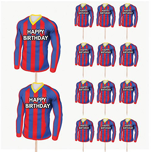 AK Giftshop Football Birthday Cupcakes Cake Food Decorations Picks Toppers - (pack of 14) (Crystal Palace Colours)
