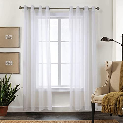 CUCRAF Transparente Gardinen mit ösen Vorhänge Wohnzimmer & Schlafzimmer, H225 x B140cm 2er Set Transluzente Vorhänge Off White, Unifarbene Pflegeleichte und Knitterfreie Vorhänge in Leinenoptik