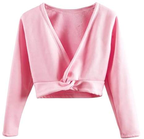 Body a maniche lunghe per danza e ginnastica, con interno in velluto, rosa, 6-7 Anni